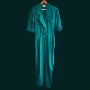 Vintage 1980s Joan Walters Teal Jumpsuit